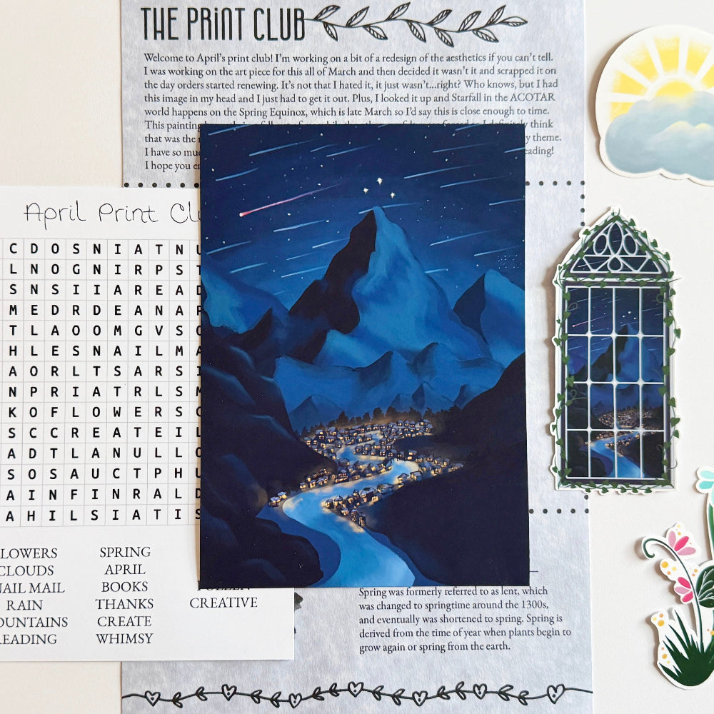 Collage with mountain scene, text, and decorative elements on a white background